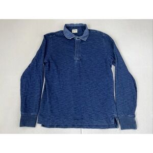 $158 Todd Snyder Shirt Men Medium Blue Rugby Polo Natural Indigo Long Sleeve